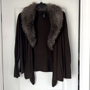 Dark Brown Sweater with faux fur collar